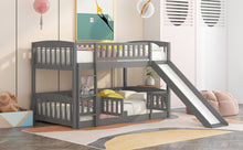 Load image into Gallery viewer, Bunk Bed with Slide,Twin Over Twin Low Bunk Bed with Fence and Ladder for Toddler Kids Teens Grey
