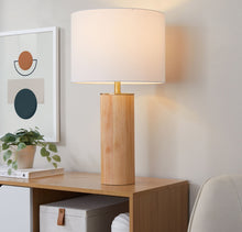 Load image into Gallery viewer, Cylinder - Ash Contemporary Table Lamp - Ash / Antique Brass / White
