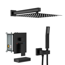 Load image into Gallery viewer, 12" Ceiling Mount Square Shower System With Waterfall Tub Spout And Handheld Shower
