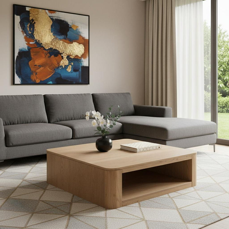 Wood Square Floor Shelf Coffee Table - Oak
