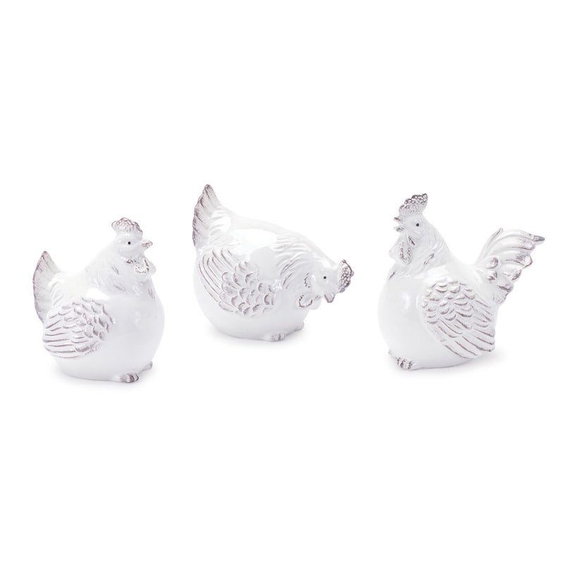 Ceramic Chicken Figurine (Set of 6) - White And Beige