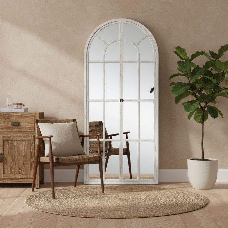 71" Solid Wood Arch Framed Full Length Mirror - White