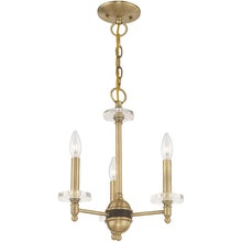Load image into Gallery viewer, Three Light Metal Dimmable Chandelier With Shades - Antiqued Brass / Clear
