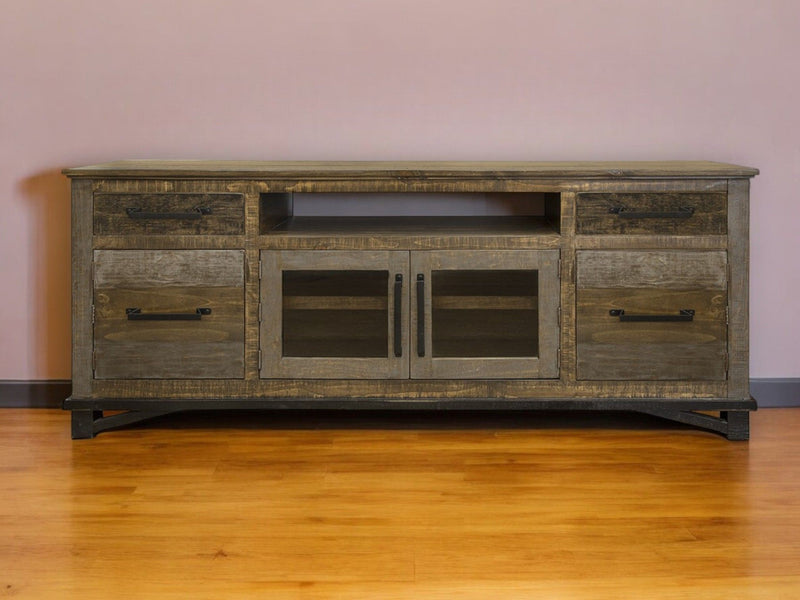 Wood Cabinet Enclosed Storage, Distressed TV Stand - Brown