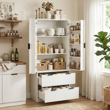 Load image into Gallery viewer, Fluted Kitchen Pantry Cabinet With 2 Large Drawers &amp; 8 Door Spice Rack
