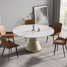 Load image into Gallery viewer, Modern Artificial Stone Round Carbon Steel Base Dining Table, Can Accommodate 6 People
