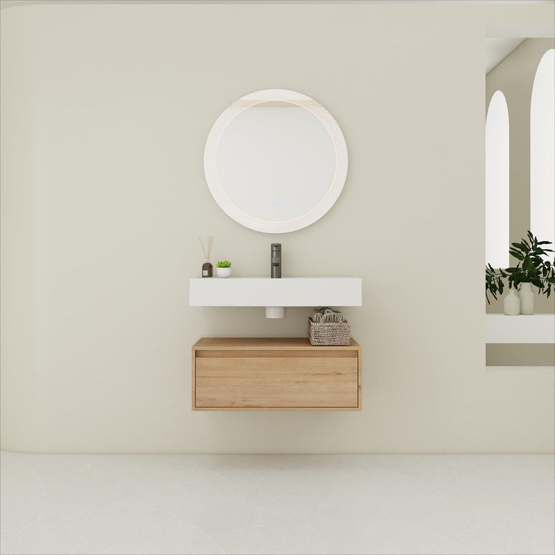 Wall Mounted Bathroom Vanity With Resin Sink And Soft Close Drawer - Imitative Oak
