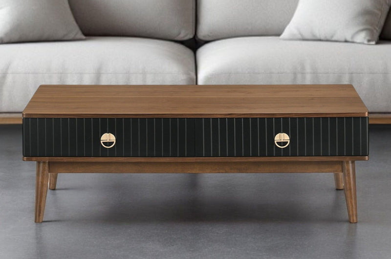 Coffee Table With Two Drawers - Brown And Black