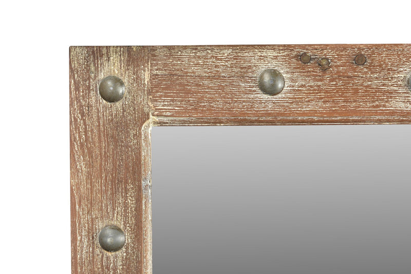Light Solid Wood Windowpane Framed Accent Mirror - Brown