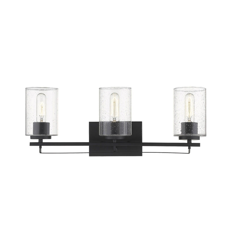 Metal And Textured Glass Three Light Wall Sconce - Black