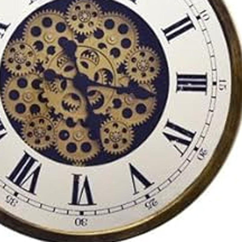 Silent Skeleton Exposed Gear Round Wall Clock (626343) - Antiqued Gold / White / Black