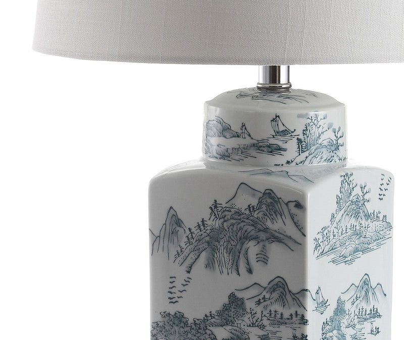 Table Lamp With Drum Shade - Blue / White