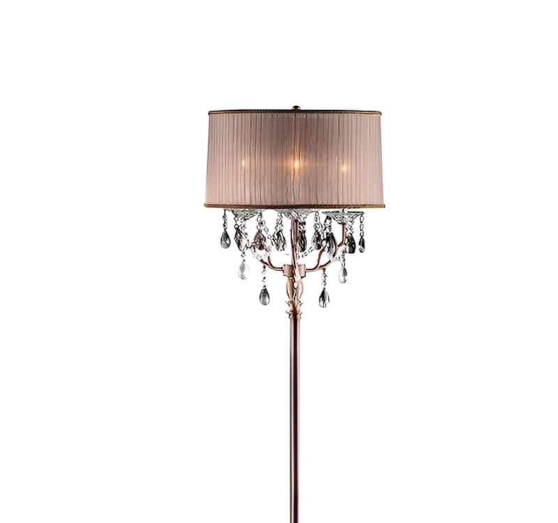 Steel Three Light Candelabra Floor Lamp With Silvery Pink Drum Shade - Silver