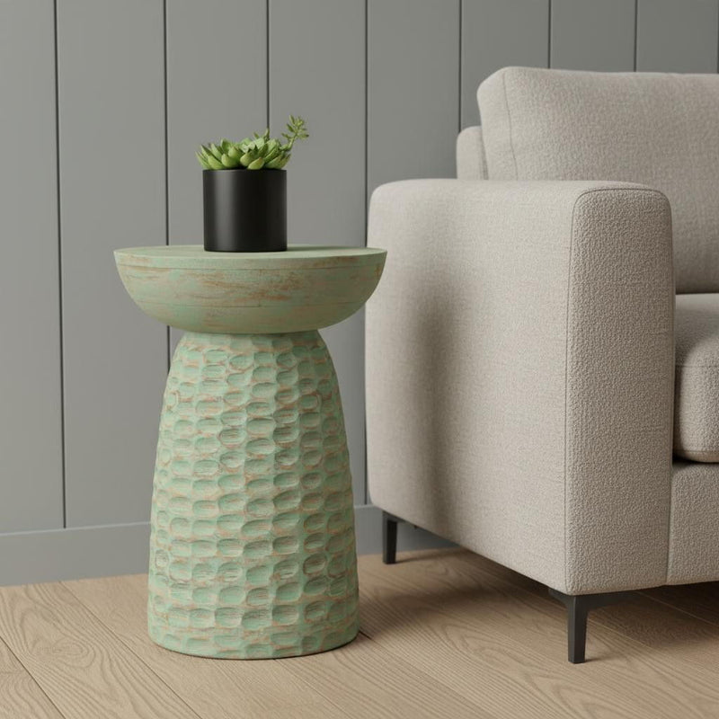 Solid Wood Round End Table - Gray