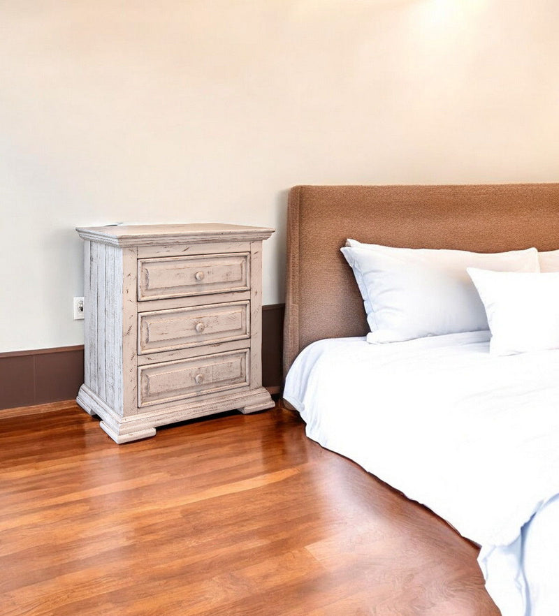 32" Three Drawer Nightstand - White