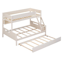 Load image into Gallery viewer, Wood Twin over Full Bunk Bed with Storage Shelves and Twin Size Trundle, Cream
