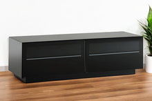 Load image into Gallery viewer, 59" Glass And Wood Enclosed Storage TV Stand - Black
