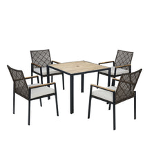Load image into Gallery viewer, 5 Piece Patio Dining Table Set, Acacia Wood Table Top With Umbrella Hole
