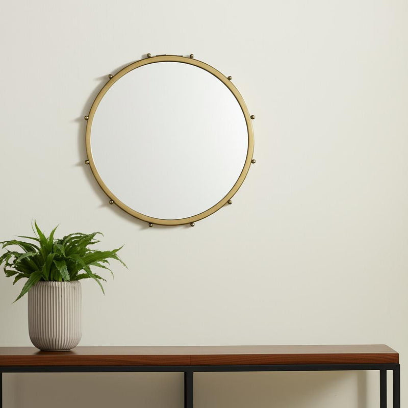 25" Metal Beaded Round Framed Accent Mirror - Gold