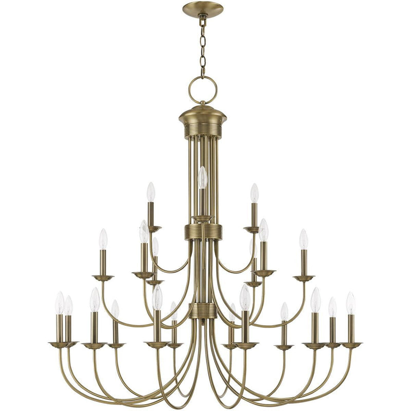 44'' Multi Light Dimmable Chandelier With Shades - Antiqued Brass