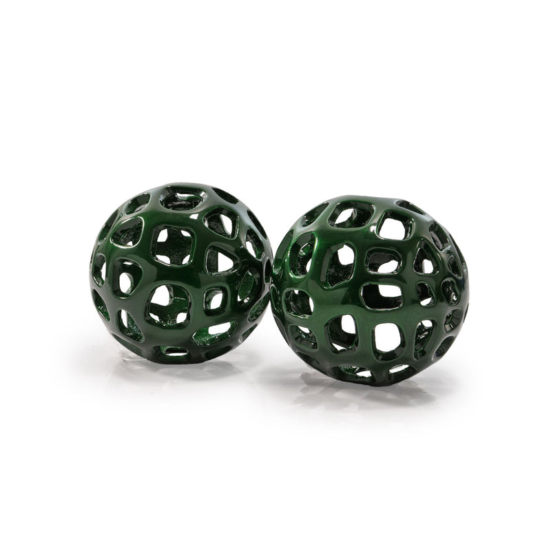 Hand Painted Decorative Orbs (Set of 2) - Green