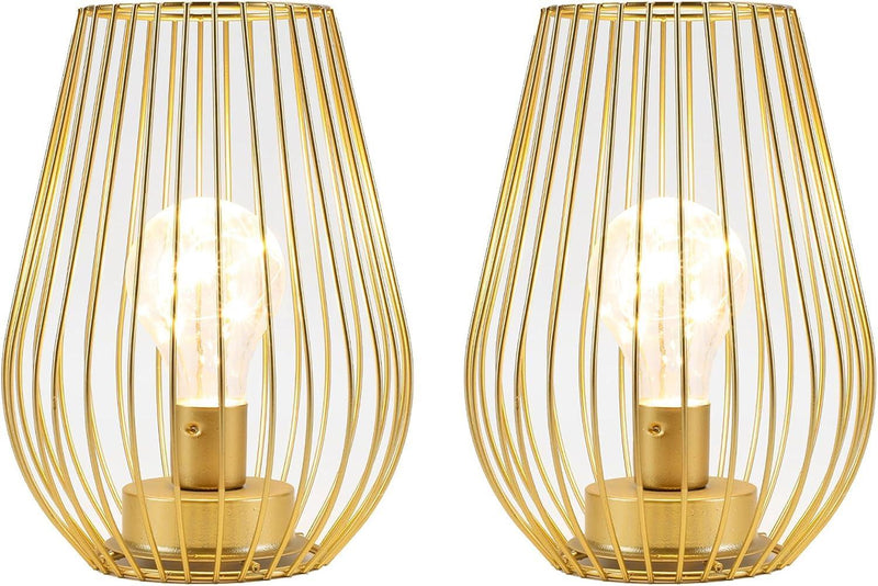 Pierced Battery Powered Desk Lamps (Set of 2) - Gold