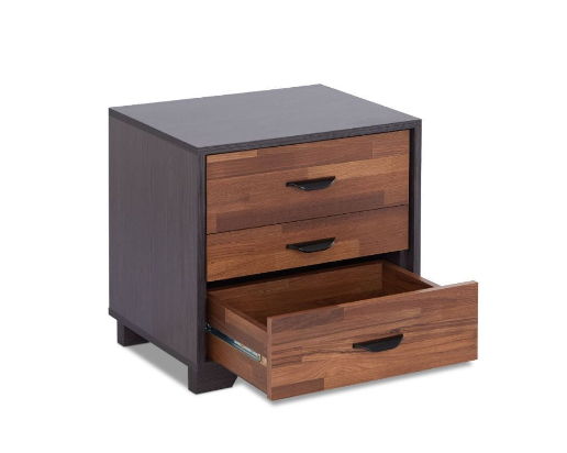 Three Drawer Wood Nightstand - Espresso And Walnut Brown