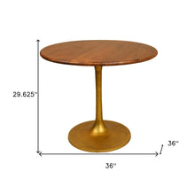 Load image into Gallery viewer, 36" Rounded Solid Wood And Iron Pedestal Base Dining Room Table - Brown
