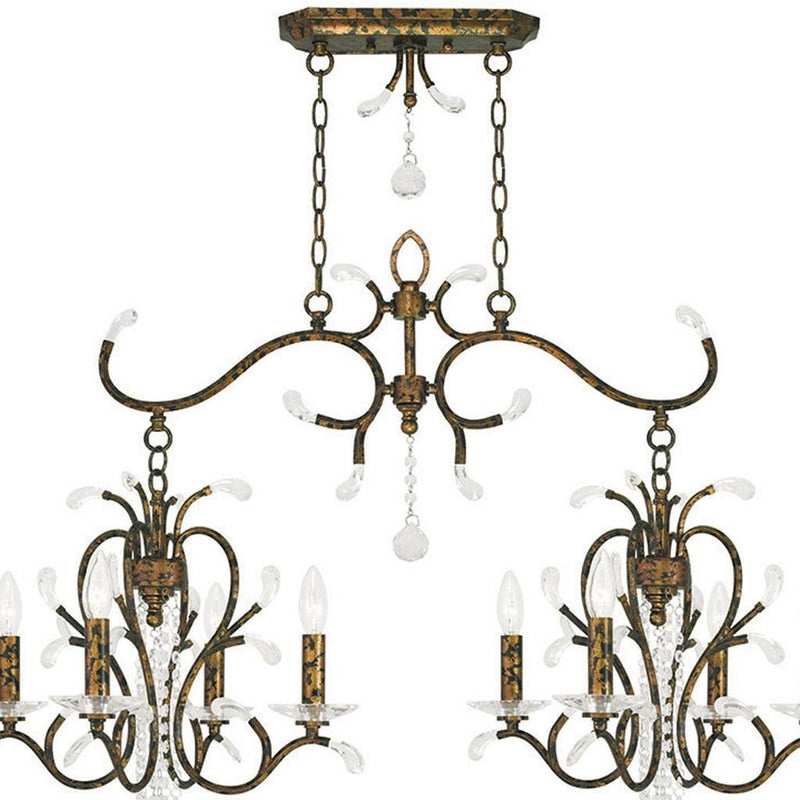 29" Eight Light Metal Dimmable Chandelier With Shades - Bronze / Clear