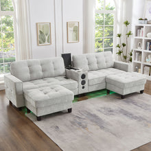 Load image into Gallery viewer, Modern Sectional Sofa U-Shaped With Movable Ottomans, tooth Speakers, LED Lights And Modular Storage
