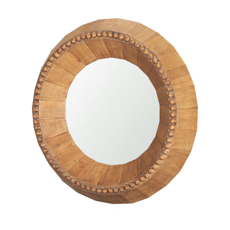 30" Solid Faceted And Beaded Round Framed Accent Mirror - Brown