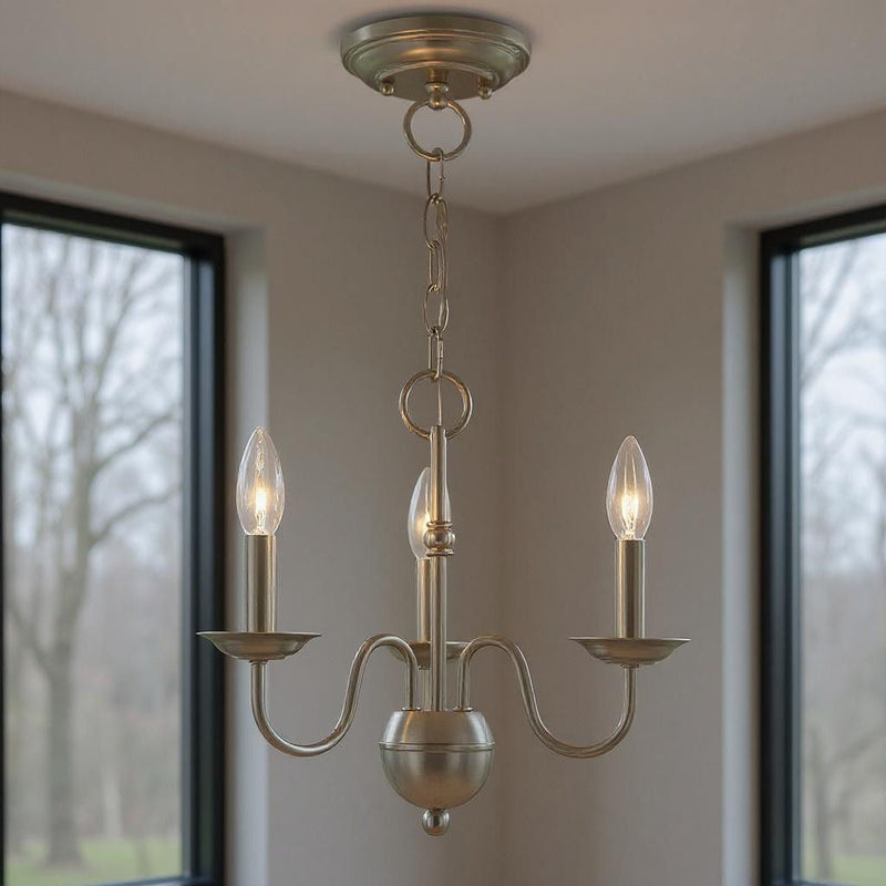 13" Three Light Dimmable Chandelier With Shades - Nickel
