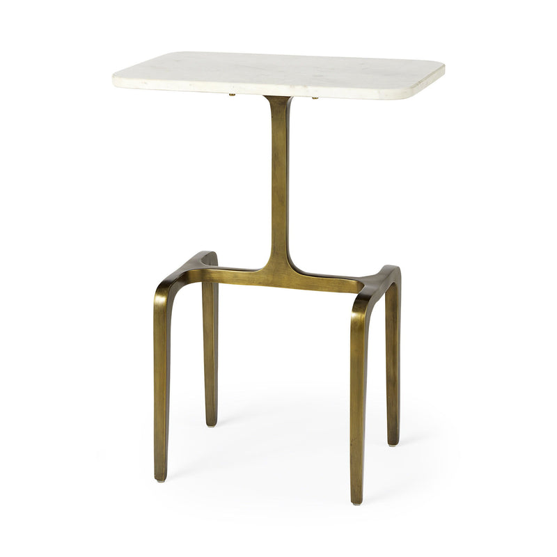White And Marble And Iron End Table - Gold
