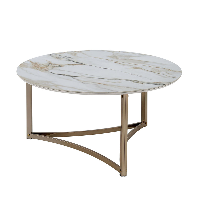 Sintered Stone Steel Round Frame Coffee Table - White / Champagne