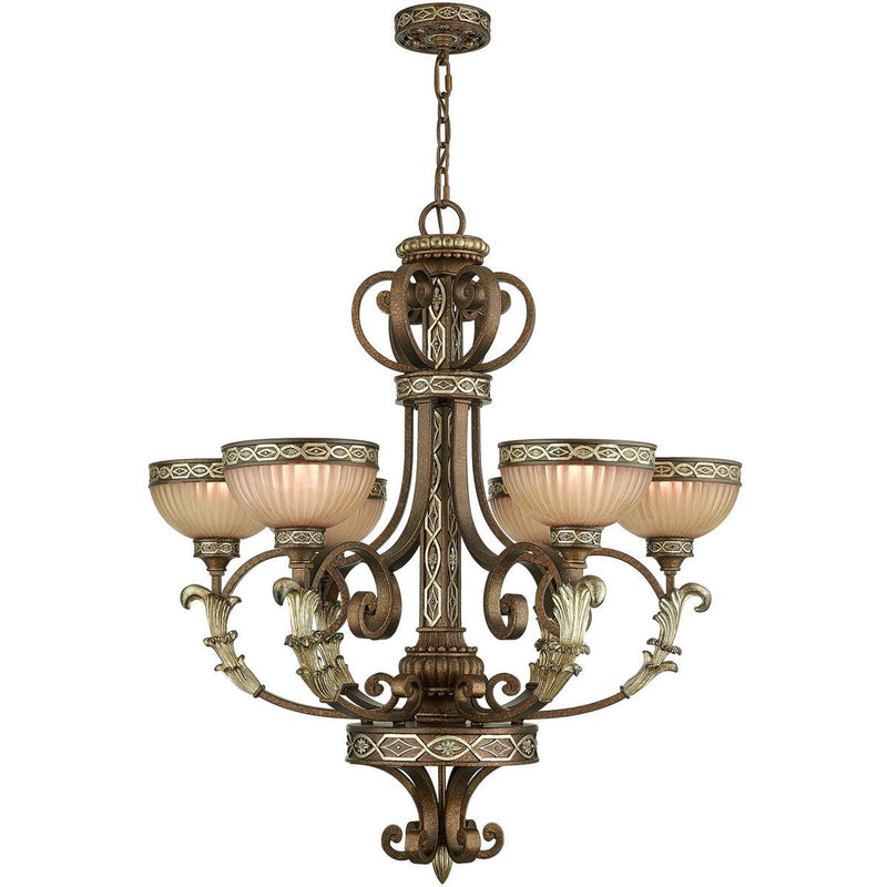 35" Six Light Metal Dimmable Chandelier With Shades - Bronze
