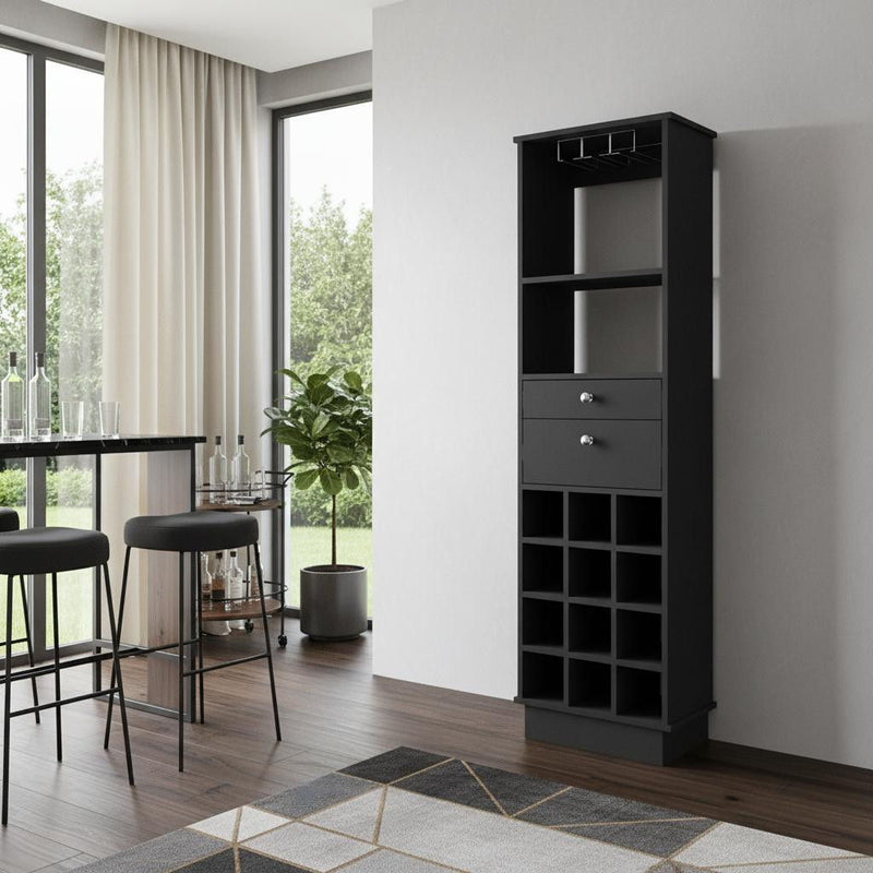 Wood Bar Cabinet With Two Drawers - Black
