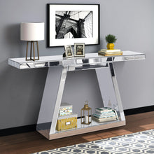 Load image into Gallery viewer, Modern Luxe Full Body Mirror Entryway Table With Trapezoid Base, 360° Reflective Console, Scratch Resistant, Open Storage - Silver
