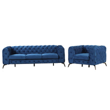 Load image into Gallery viewer, Modern 3-Piece Sofa Sets with Sturdy Metal Legs,Velvet Upholstered Couches Sets Including Three Seat Sofa, Loveseat and Single Chair for Living Room Furniture Set,Blue
