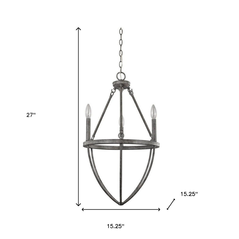 Candle Style Three Light Metal Dimmable Chandelier - Ash Gray