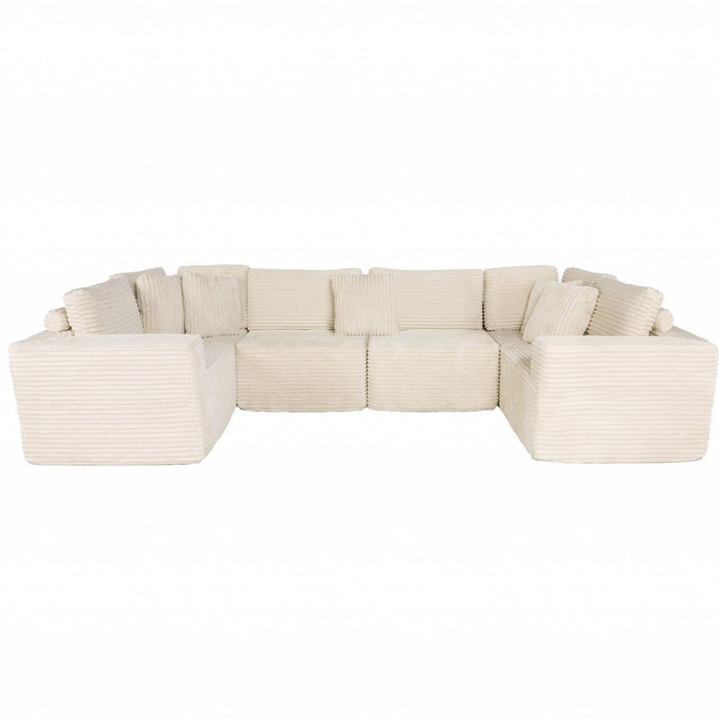 Corduroy Modular U Shaped Four Piece Corner Sectional With Console And Toss Pillows - Beige