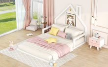 Load image into Gallery viewer, Full Size Wood Floor Bed with House-shaped Headboard, White
