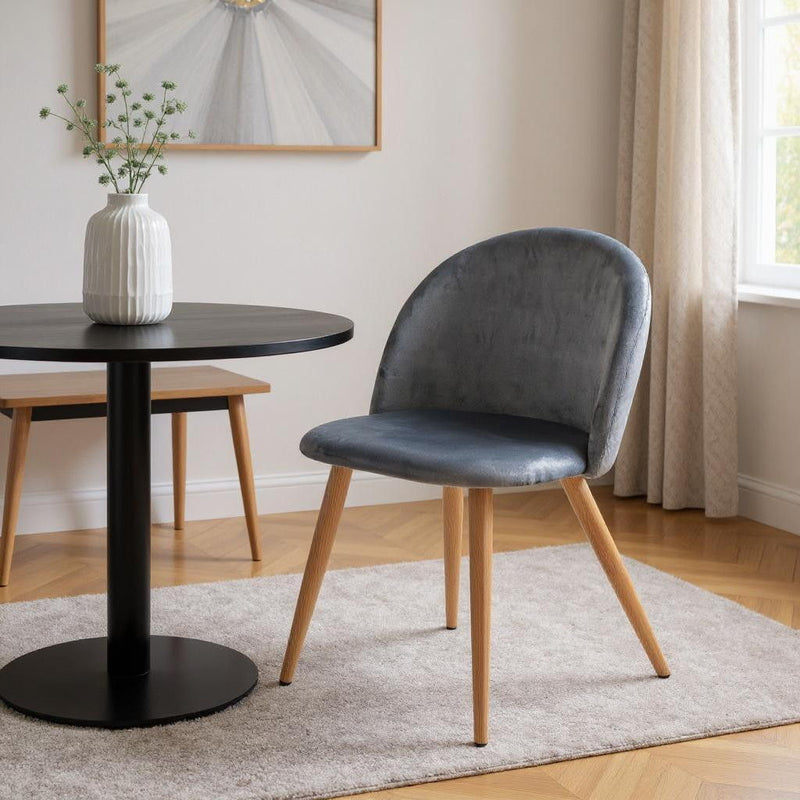 Velvet Metal Dining Side Chair - Charcoal / Oak