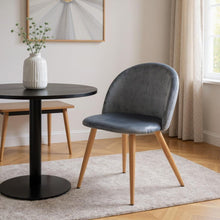 Load image into Gallery viewer, Velvet Metal Dining Side Chair - Charcoal / Oak
