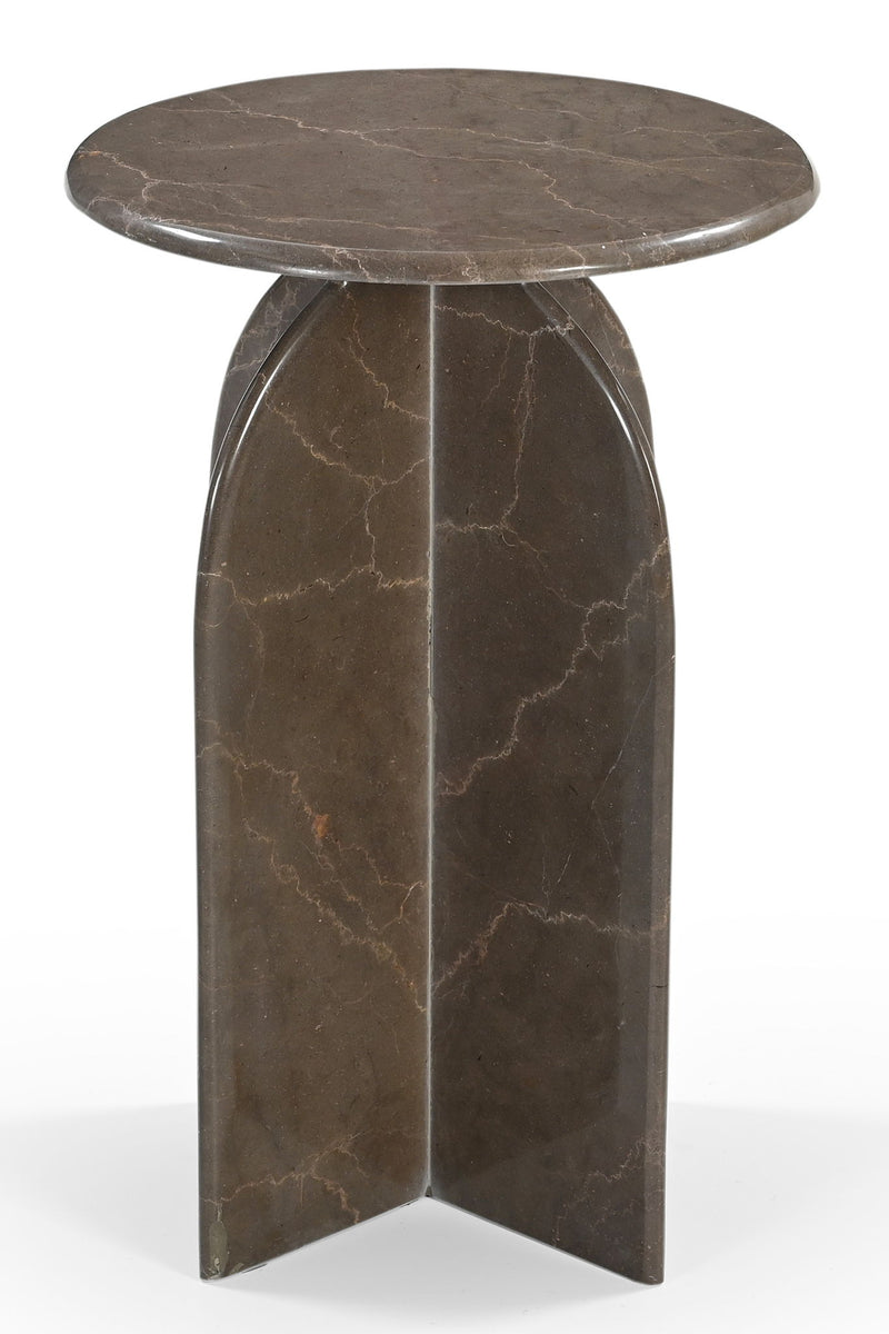 Marble Round Pedestal End Table - Brown