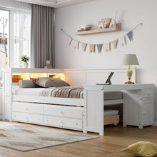 Load image into Gallery viewer, Daybed With Storage Shelves, Drawers, Trundle, Charging Station, LED Light, Desk And Cabinet
