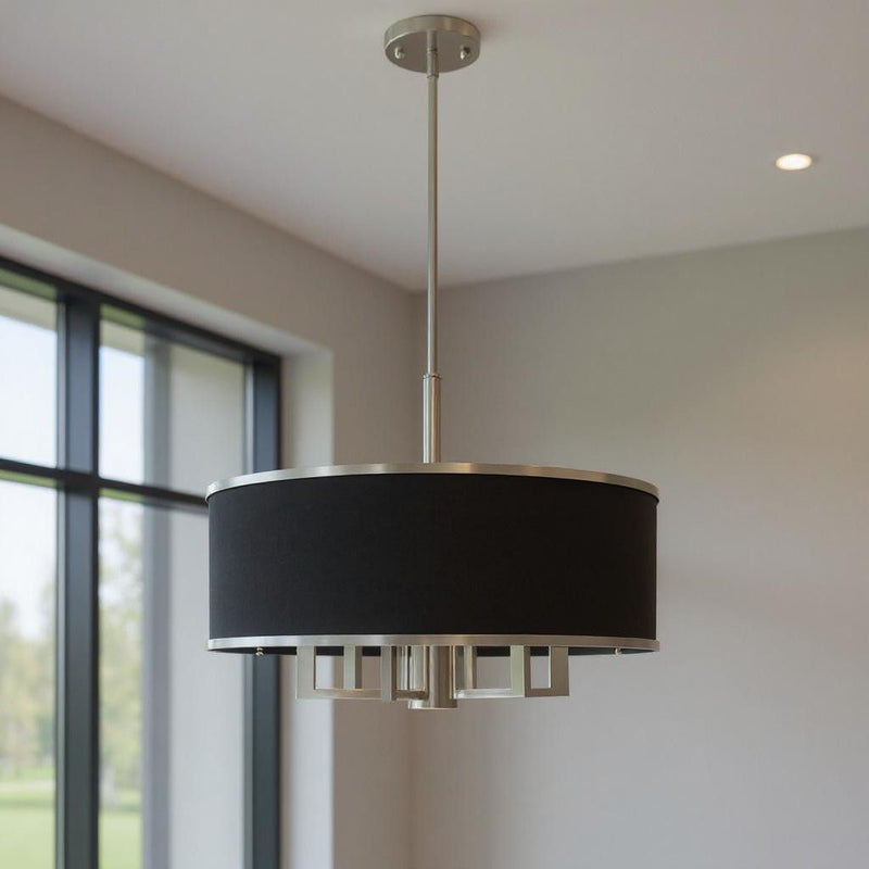 20'' Seven-Light Dimmable Chandelier With Shades - Nickel