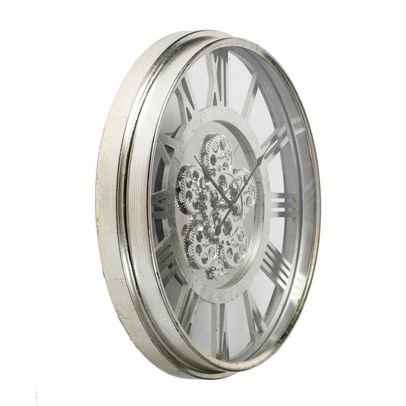 Circle Analog Exposed Gear Wall Clock - Silver
