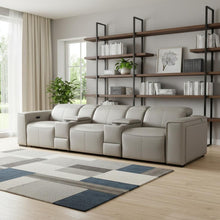Load image into Gallery viewer, Top Grain Leather Reclining Metal USB Sofa (720397) - Light Gray
