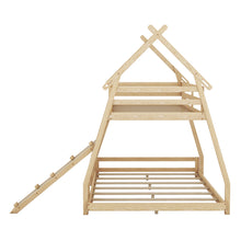 Load image into Gallery viewer, Twin over Queen House Bunk Bed with Climbing Nets and Climbing Ramp, Natural
