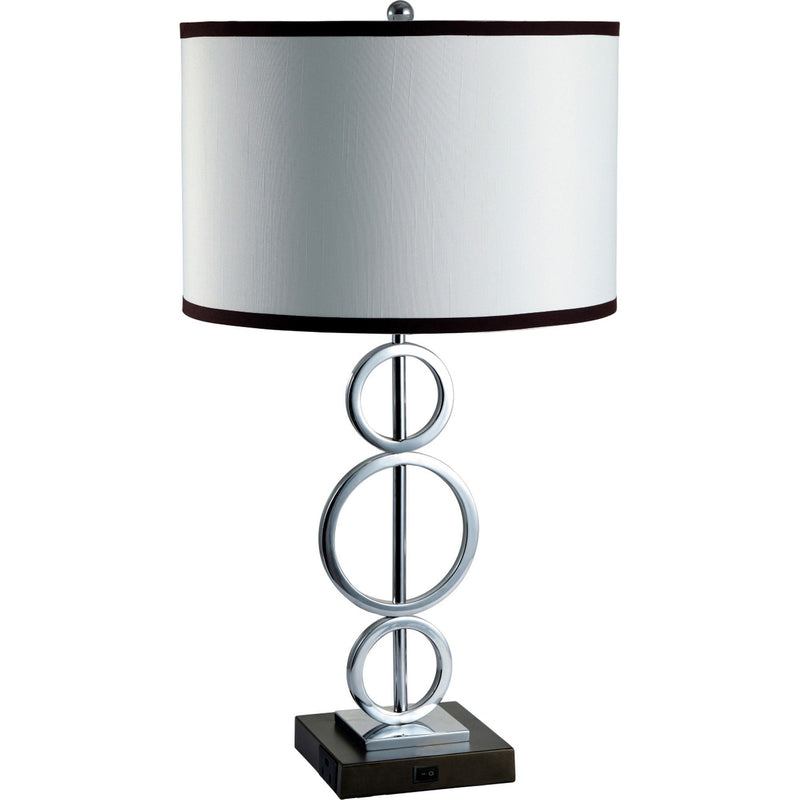 Metal Bedside Geo Table Lamp With White And Black Trim Classic Drum Shade - Silver